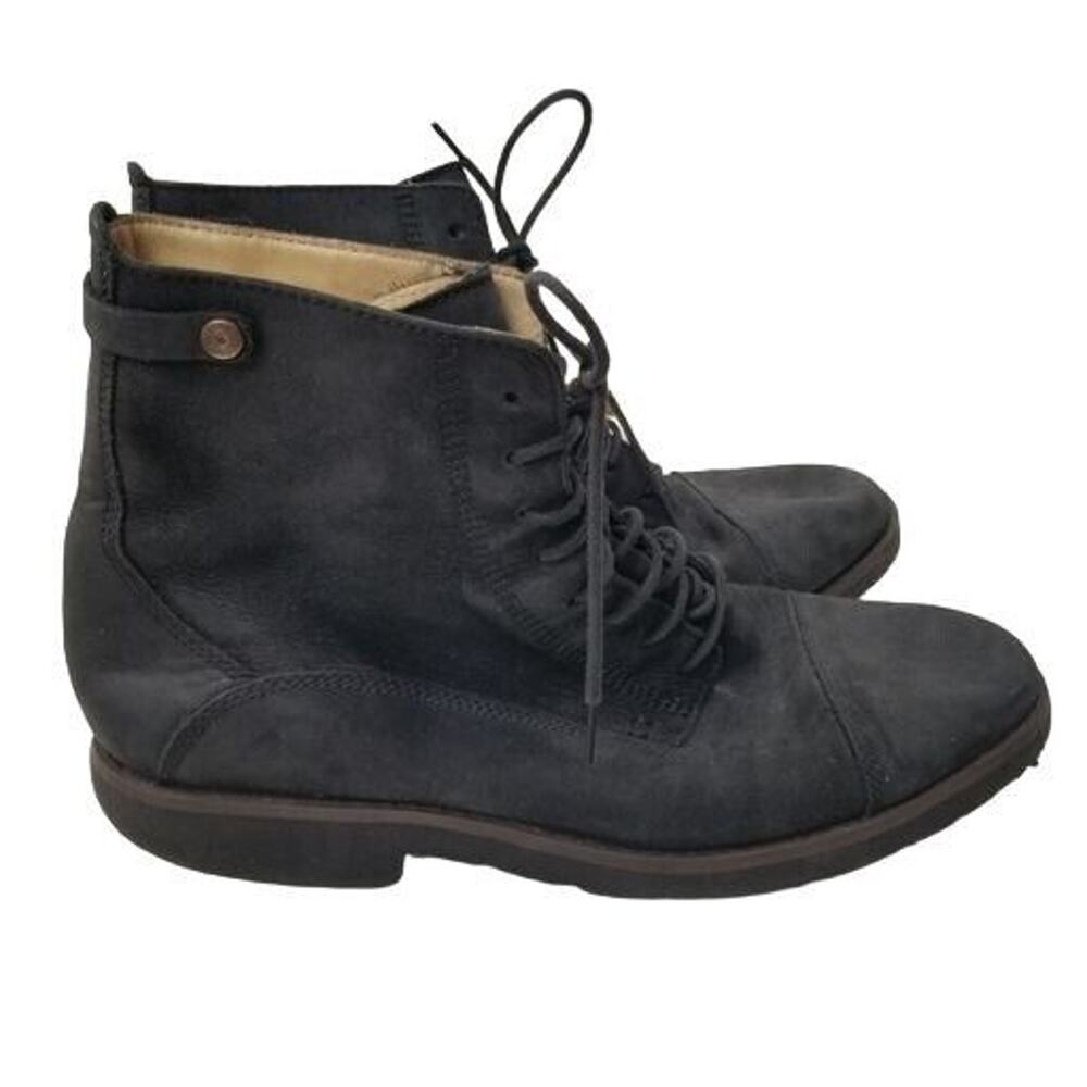 Sebago Mens Black Leather Lace Up Ankle Boots Sz 9.5M Rutland Biker Moto Grunge